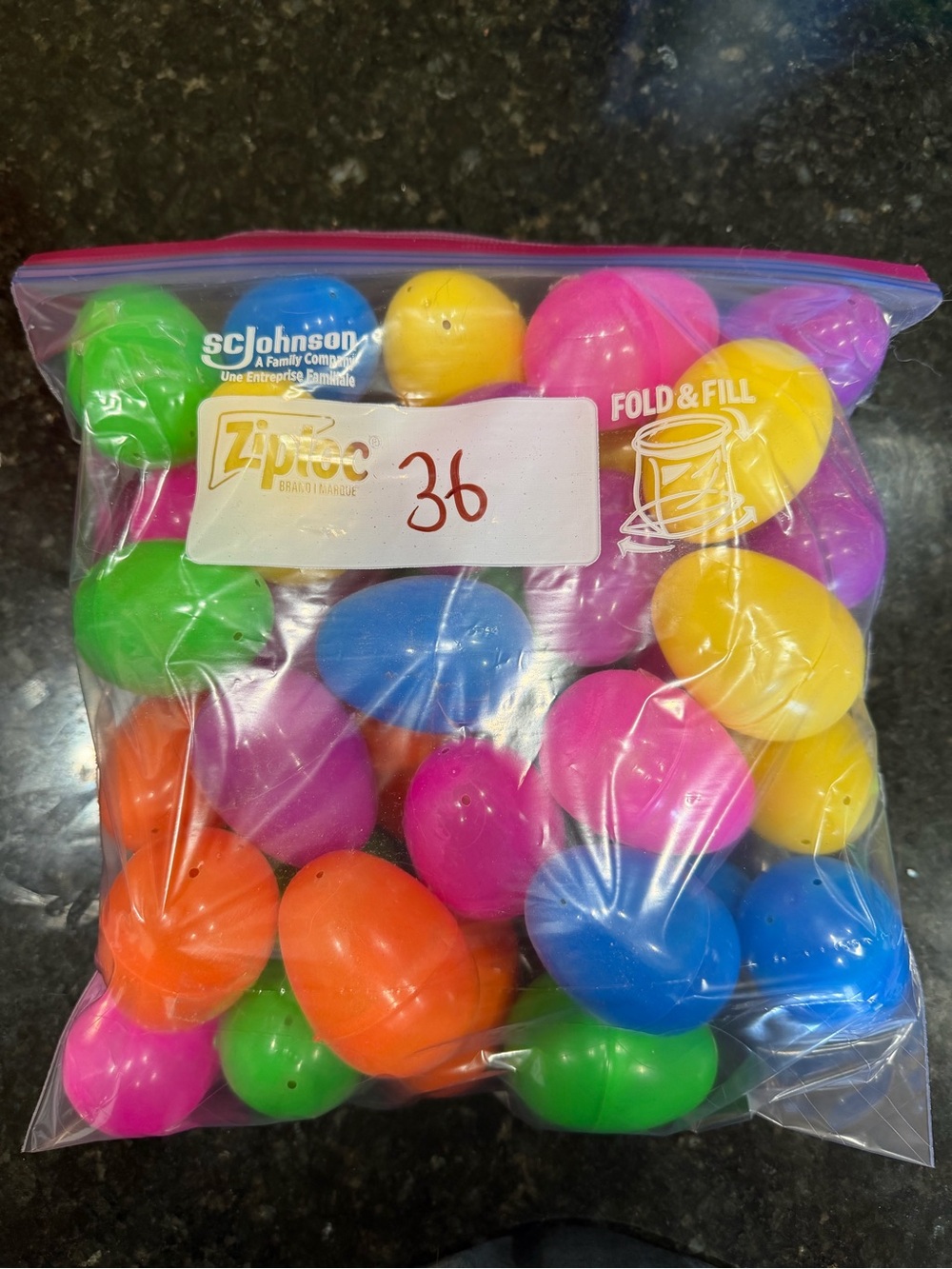 Ziploc Bagged Multicolor Plastic Eggs - Pack of 36 Shakers for music